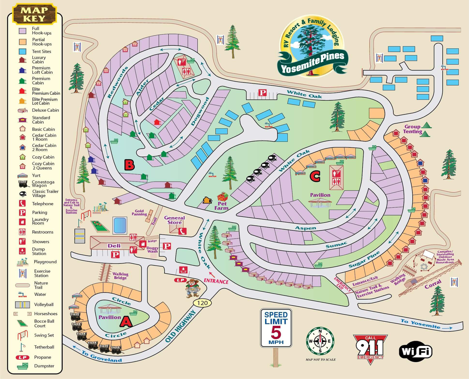 Yosemite Pines RV Resort and Family Lodging Map